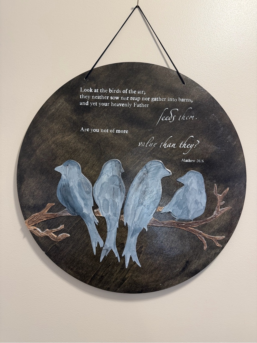 Blue Birds Wall Art Round Hanging Sign – Inspirational Home Wall Decor 18"x18"
